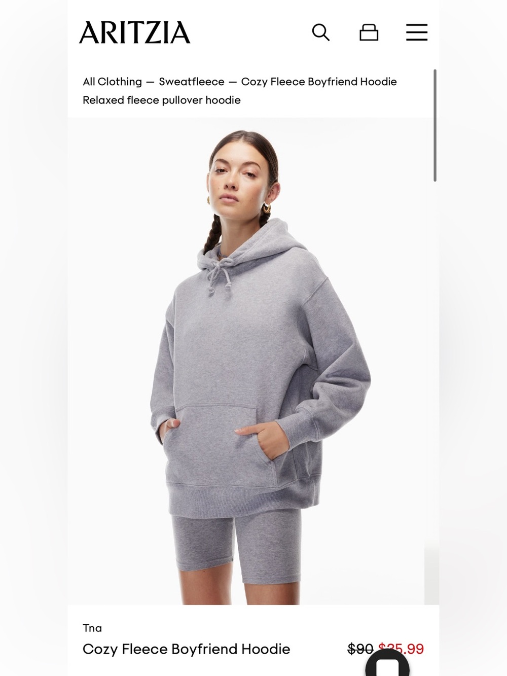 Aritzia Cozy Fleece Boyfriend Hoodie in Light Gray